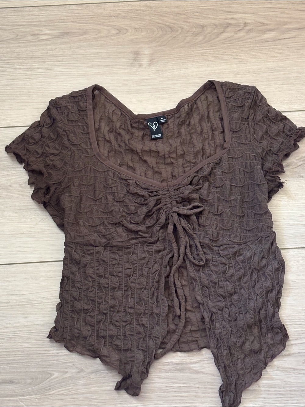 Windsor Brown Textured Tie-Front Short Sleeve Top